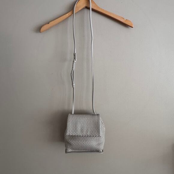 Christopher Kon Woven Leather Flap Adjustable Strap Crossbody Bag Light Gray - Picture 11 of 11